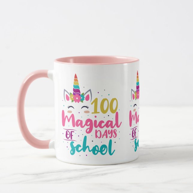 Caneca Cute Unicórnio 100 Dias Mágicos De Escola (Esquerda)