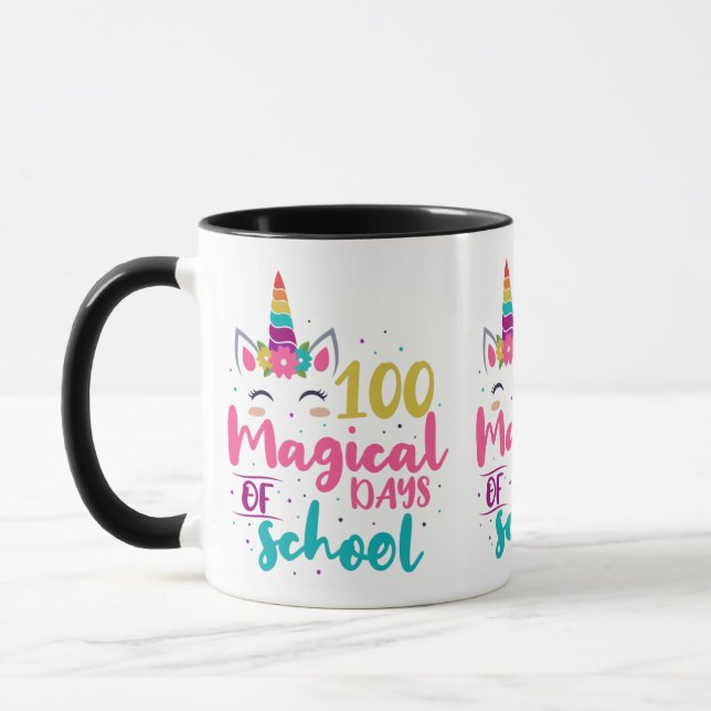 Caneca Cute Unicórnio 100 Dias Mágicos De Escola (Esquerda)