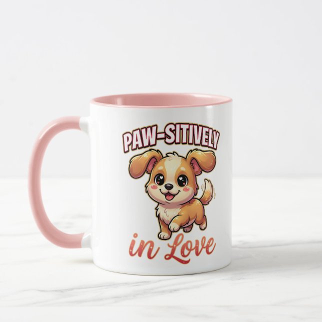 Caneca Cute Valentine Puppy – Paw-sitively in Love (Esquerda)