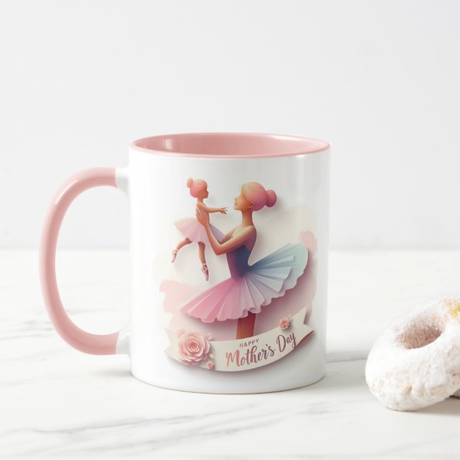 Caneca Cute Watercolor Ballerina Mãe Silhout Mug (Com Donut)