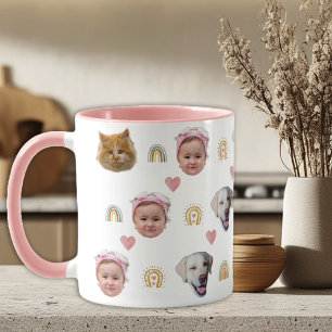 Caneca Cute Watercolor Raibow 4 Photo Faces