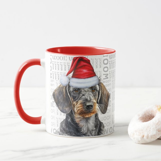 Caneca Cute Wirehair Dachshund Lover Christmas Holiday (Com Donut)