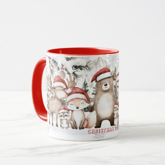 Caneca Cute Woodland Animals Winter Wonderland Christmas  (Frente Esquerda)