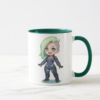 Caneca Cyberpunk Chibi Girl Green Hair