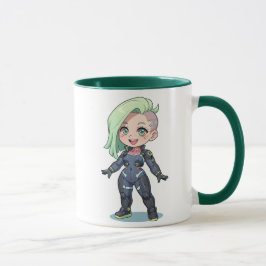 Caneca Cyberpunk Chibi Girl Green Hair
