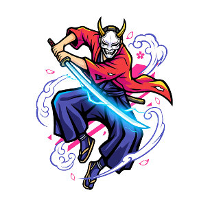 Caneca Cyberpunk Oni Samurai - Katana Elétrica Japonesa