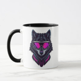Caneca Cyberpunk Wolf Neon Art Personalizable Name Mug -