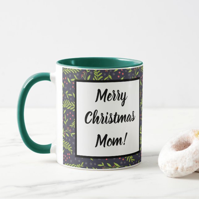 Caneca Cypress Flocos de Neve Natal Berries Flores Vermel (Com Donut)