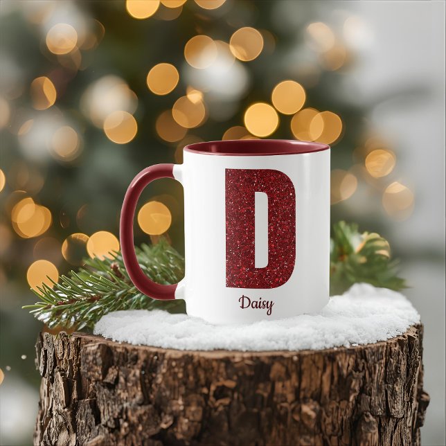 Caneca D de Monograma Brilhante Moderno com Nome (Criador carregado)