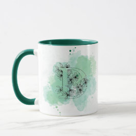 Caneca D Watercolor Monograma Verde Botânico Inicial