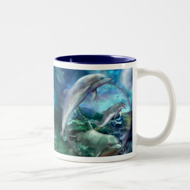 Caneca da arte de três golfinhos (Direita)