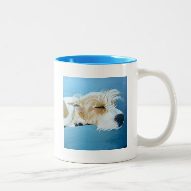 Caneca da arte do cão do sono Jack Russell Terrier (Direita)