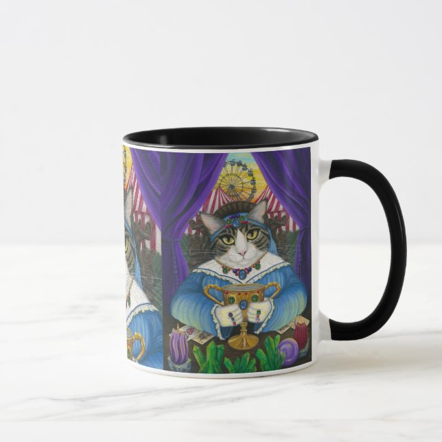 Caneca da arte do cartão de Tarot do gato do caixa (Direita)