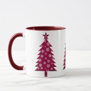 Caneca da Árvore de Natal em Borgonha com Flocos d