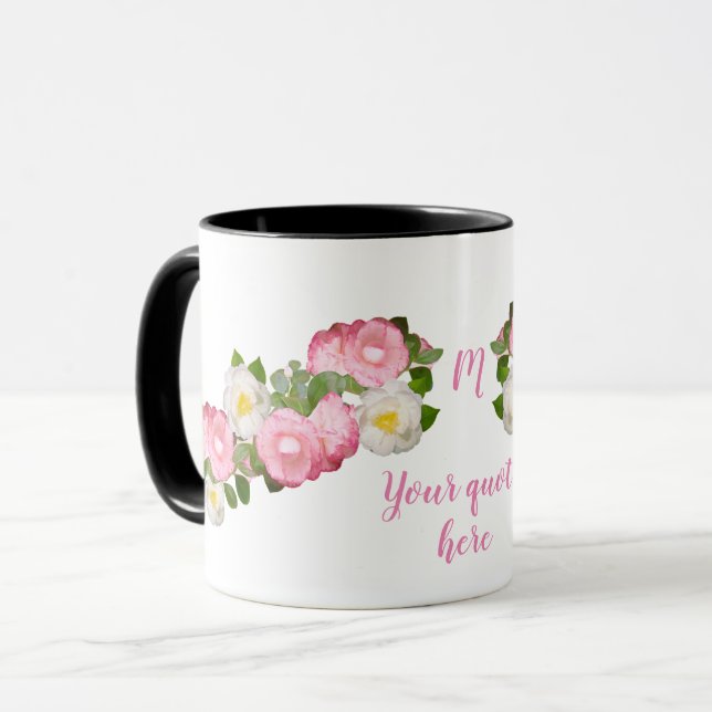 Caneca da flor com texto feito sob encomenda (Frente Esquerda)