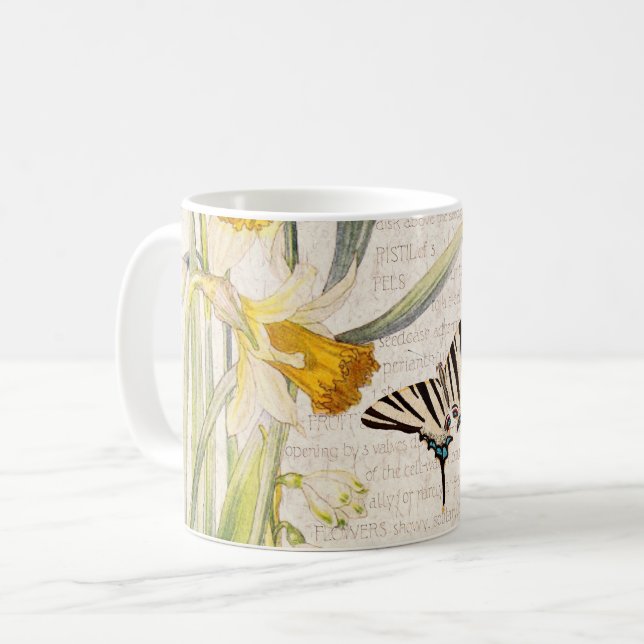 Caneca da flor do narciso da borboleta de (Frente Esquerda)