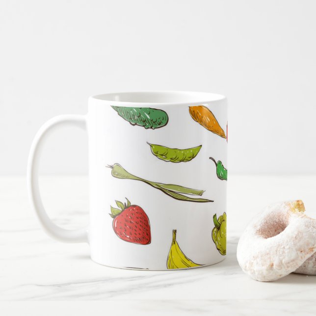 Caneca da fruta e de café dos vegetarianos (Com Donut)