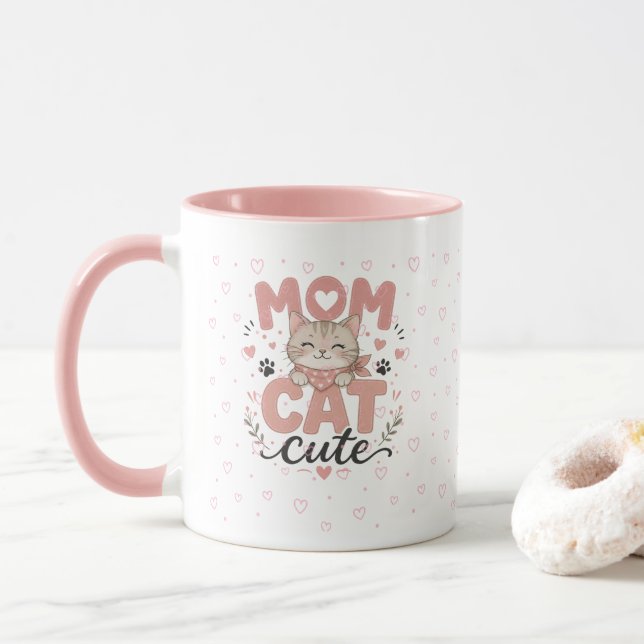 Caneca da Mamãe Gata Rosa Fofa | Presente do Dia d (Com Donut)