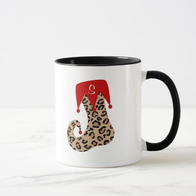 Caneca da meia do leopardo do monograma do Natal (Direita)