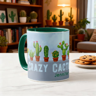 Caneca da Mulher Cacto Louco com Nome Personalizad