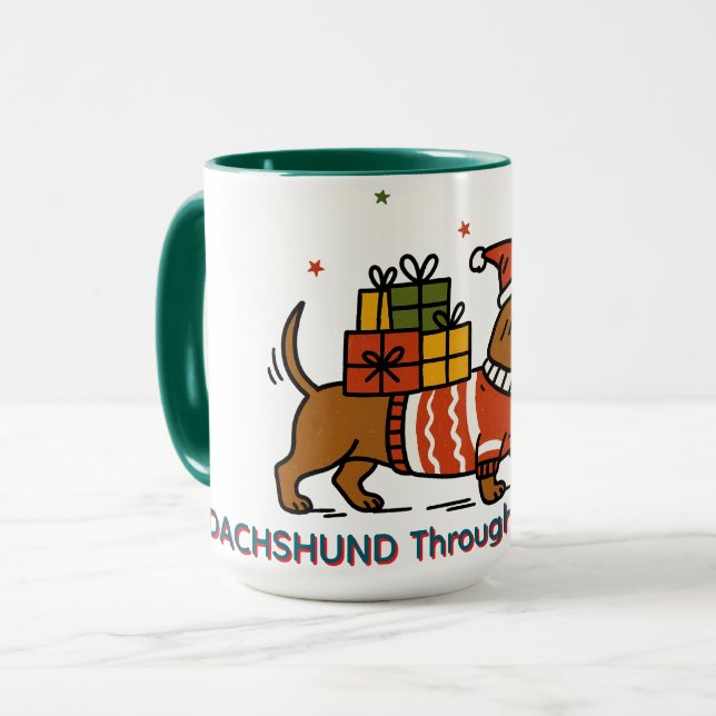 Caneca Dachshund Através Da Neve  (Frente Esquerda)