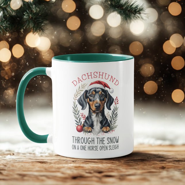 Caneca Dachshund Através Do Café De Natal Da Neve (Criador carregado)