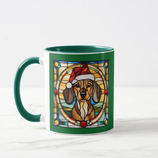Caneca Dachshund Christmas Stained Glass (Esquerda)