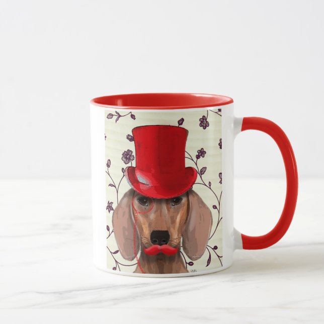 Caneca Dachshund Com Chapéu Vermelho Superior (Direita)