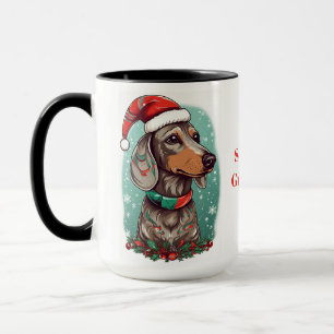 Caneca Dachshund com Santa Hat Mug, Dachshund Lover