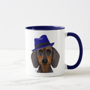 Caneca Dachshund Com Trilho Azul