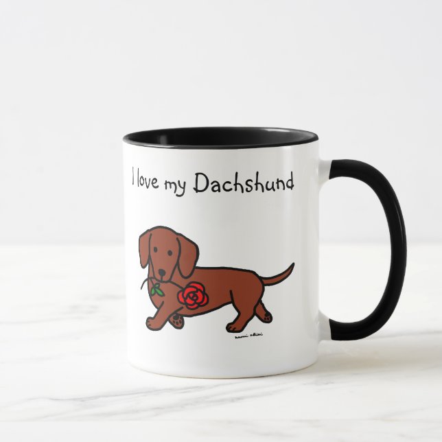 Caneca Dachshund e uns desenhos animados da flor (Direita)