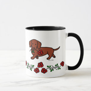 Caneca Dachshund e uns desenhos animados da flor