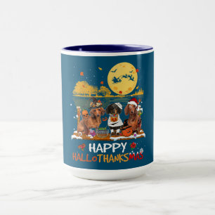 Caneca Dachshund Happy Hallothanksmas Halloween Graças