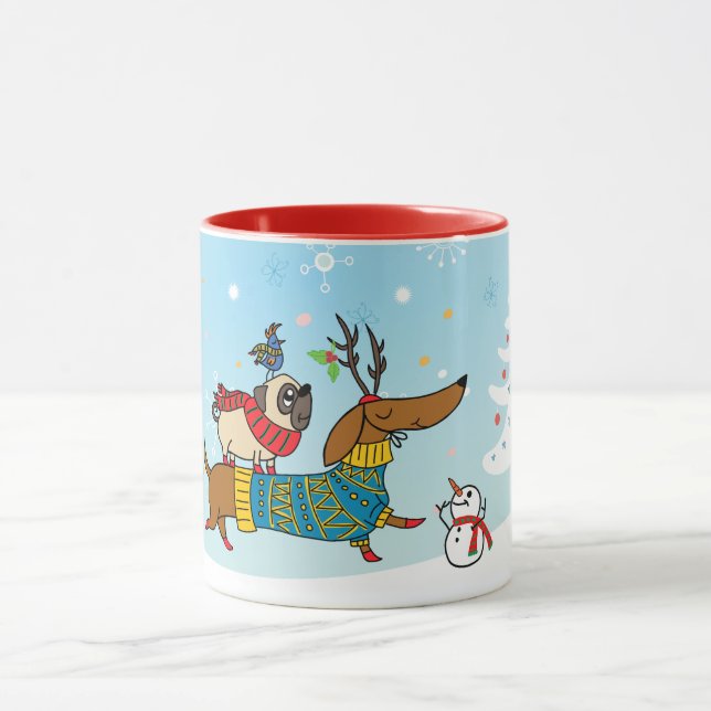 Caneca Dachshund, Pug & Bird Holiday Mug (Centro)