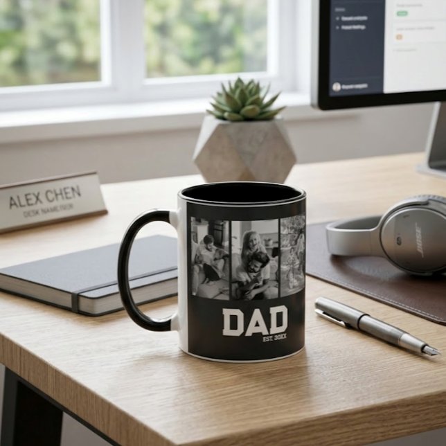 Caneca Dad Est 3 Photo Black & White Year Father's Day  (Criador carregado)