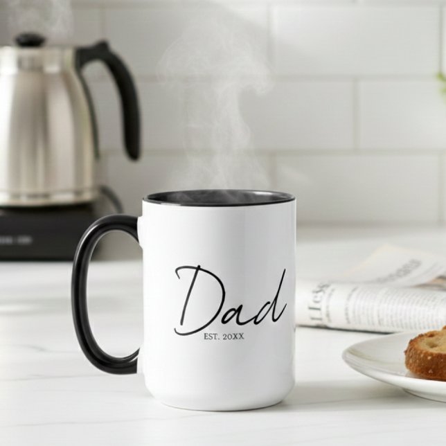 Caneca Dad Established Minimal Modern Script Black (Criador carregado)