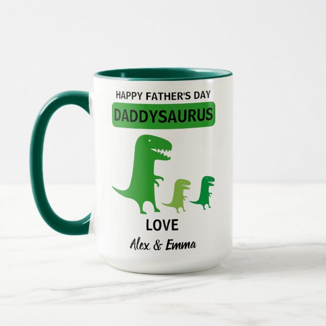 Caneca Daddysaurus Mug, Dia de os pais Mug Personalizado (Esquerda)