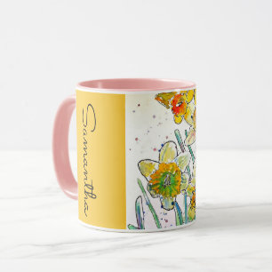 Caneca Daffodil Flower Floral Watercolor Mulheres Nome