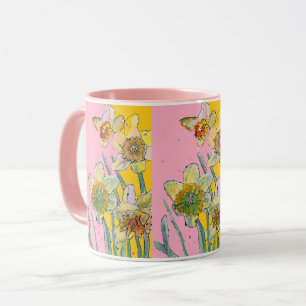 Caneca Daffodil Painting Watercolor Amarelo Flor Cor-de-r