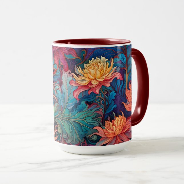 Caneca Dahlia Floral Tapeçaria (Frente Esquerda)