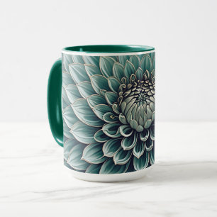 Caneca Dahlia Flower in Teal Aqua Blue Digital Art