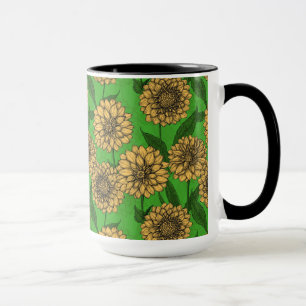 Caneca Dahlias em amarelo e verde