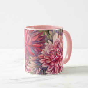 Caneca dahlias flores aquarela