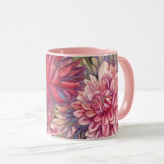 Caneca dahlias flores aquarela (Frente Esquerda)