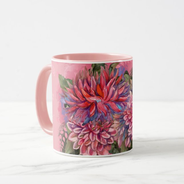 Caneca Dahlias flores cor-de-água rosa (Frente Esquerda)