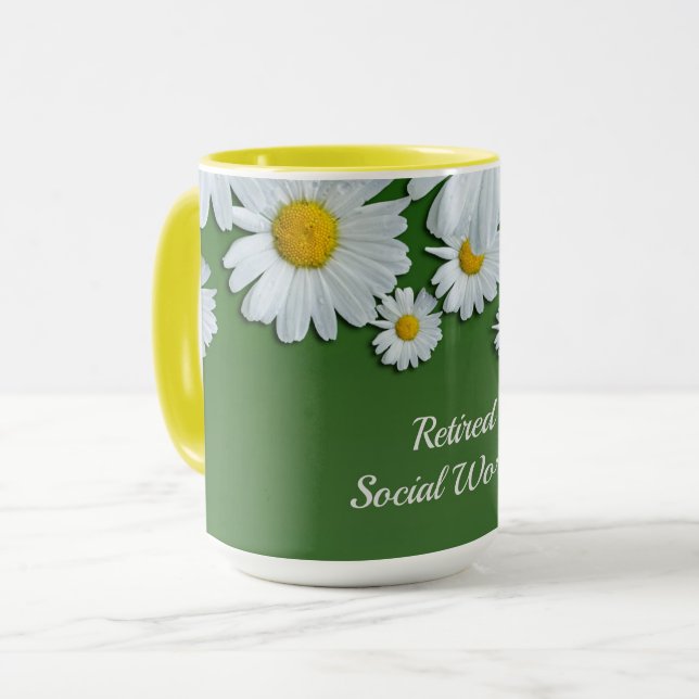 Caneca Daisies Design, trabalhador social aposentado (Frente Esquerda)
