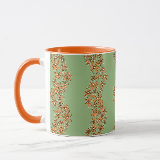 Caneca Daisy Chain Wiggly Flower Stripes laranja em verde (Esquerda)