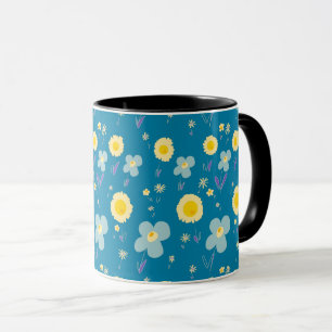 Caneca Daisy Flowers Blue Cream Yellow Purple Kingfisher