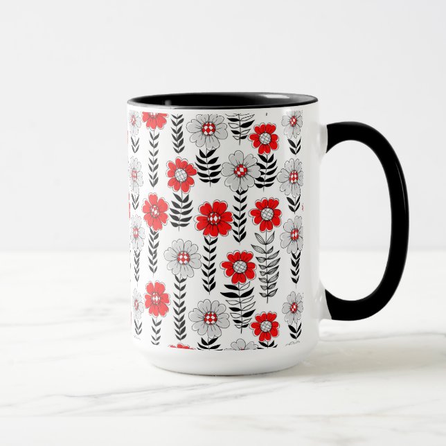 Caneca Daisy rabiscos em vermelho e preto (Direita)