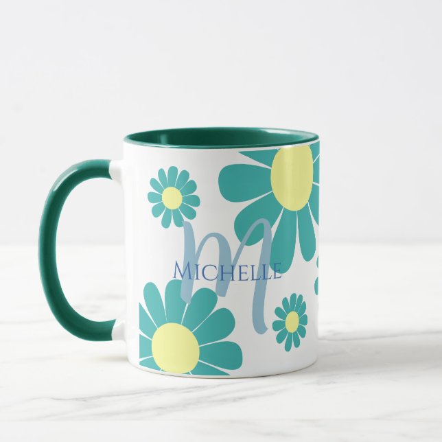 Caneca Daisy Teal Monograma Mug (Esquerda)